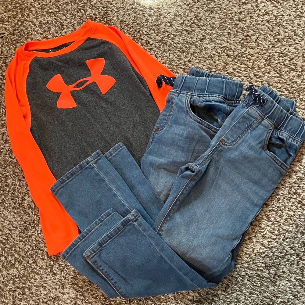 Under Armour Kids' Bright Orange &Dark Gray Long Sleeve Tee Jumping beans Jeans